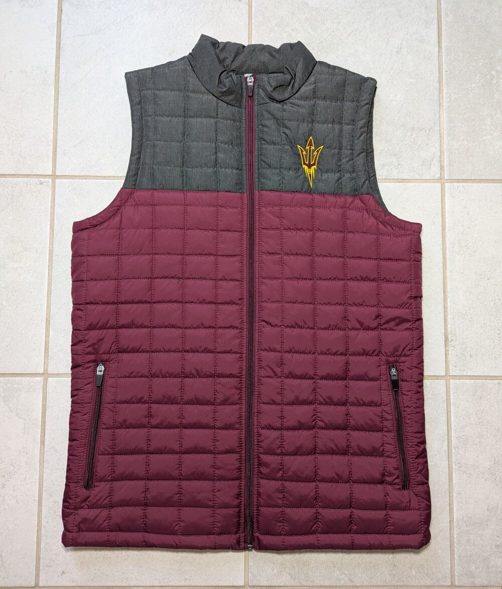 Arizona State University Men's Colosseum ASU Maroon Gray Puffer Full Zip Up Vest